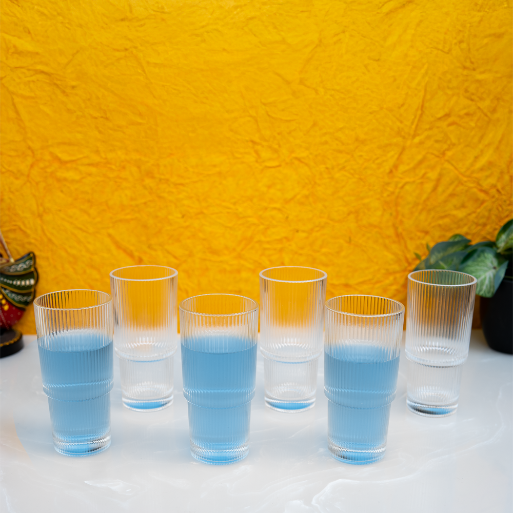 Long Ribbed Water Glass Set Of 6 295 ml
