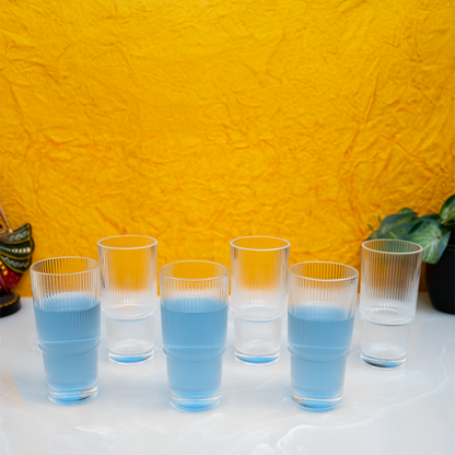 Long Ribbed Water Glass Set Of 6 295 ml