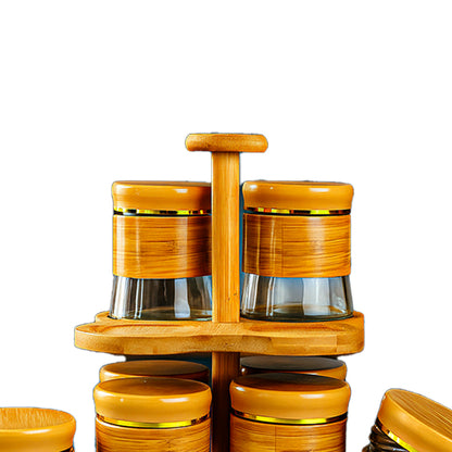 Storage Jars with Rotating Bamboo Wood Stand Set of 8
