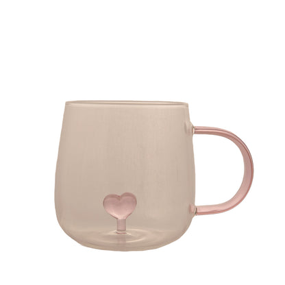 Heart Design Glass Mug Set of 1 500 ml
