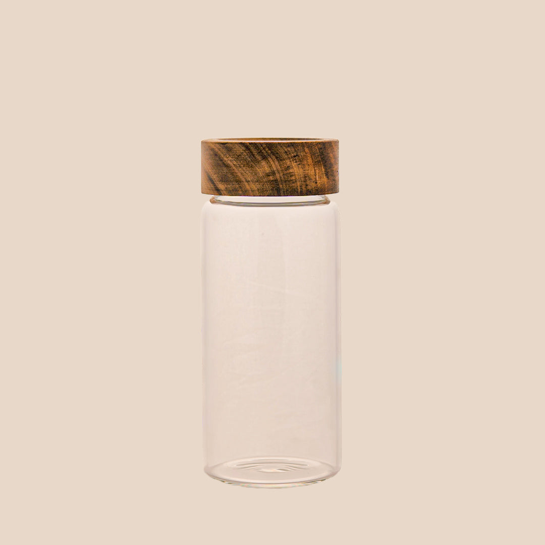 Multi Purpose Glass Jar with Wooden Lid Set of 1 400 ml