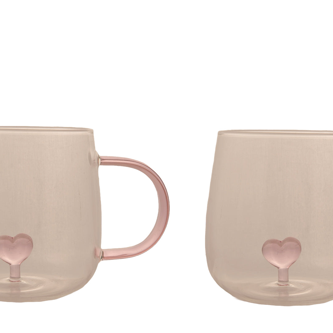 Heart Design Glass Mug Set of 1 500 ml