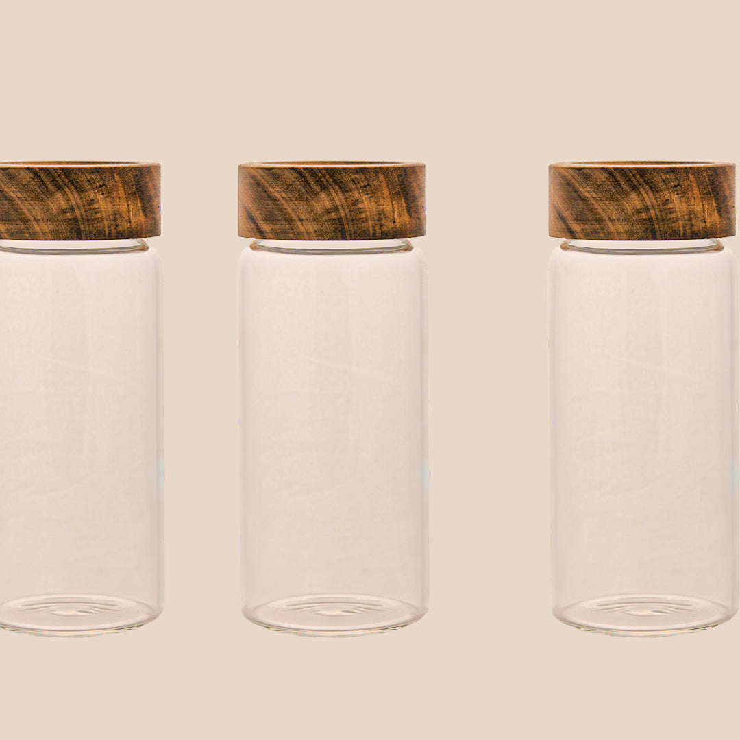 Multi Purpose Glass Jar with Wooden Lid Set of 1 400 ml