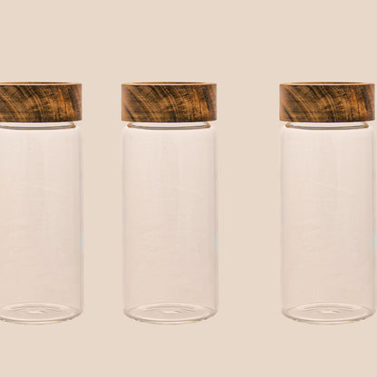 Multi Purpose Glass Jar with Wooden Lid Set of 1 400 ml