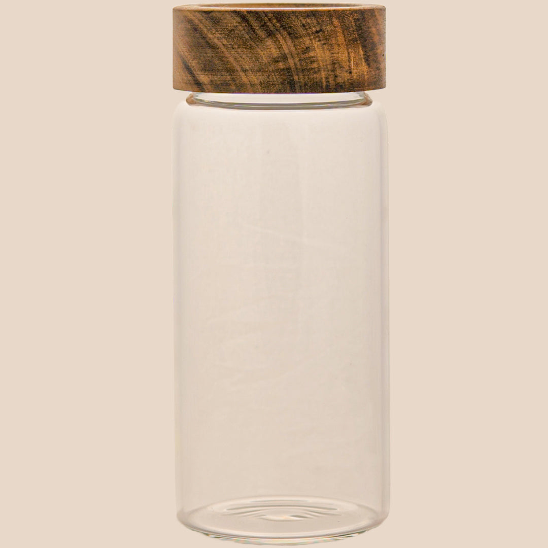Multi Purpose Glass Jar with Wooden Lid Set of 1 400 ml