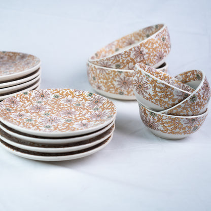 Handcrafted Golden Flora 20 Piece Dinner Set For 6