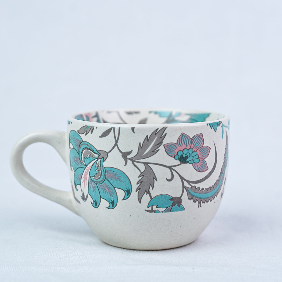 Handcrafted AquaBloom Ceramic Cup and Saucer Set of 2 200ml