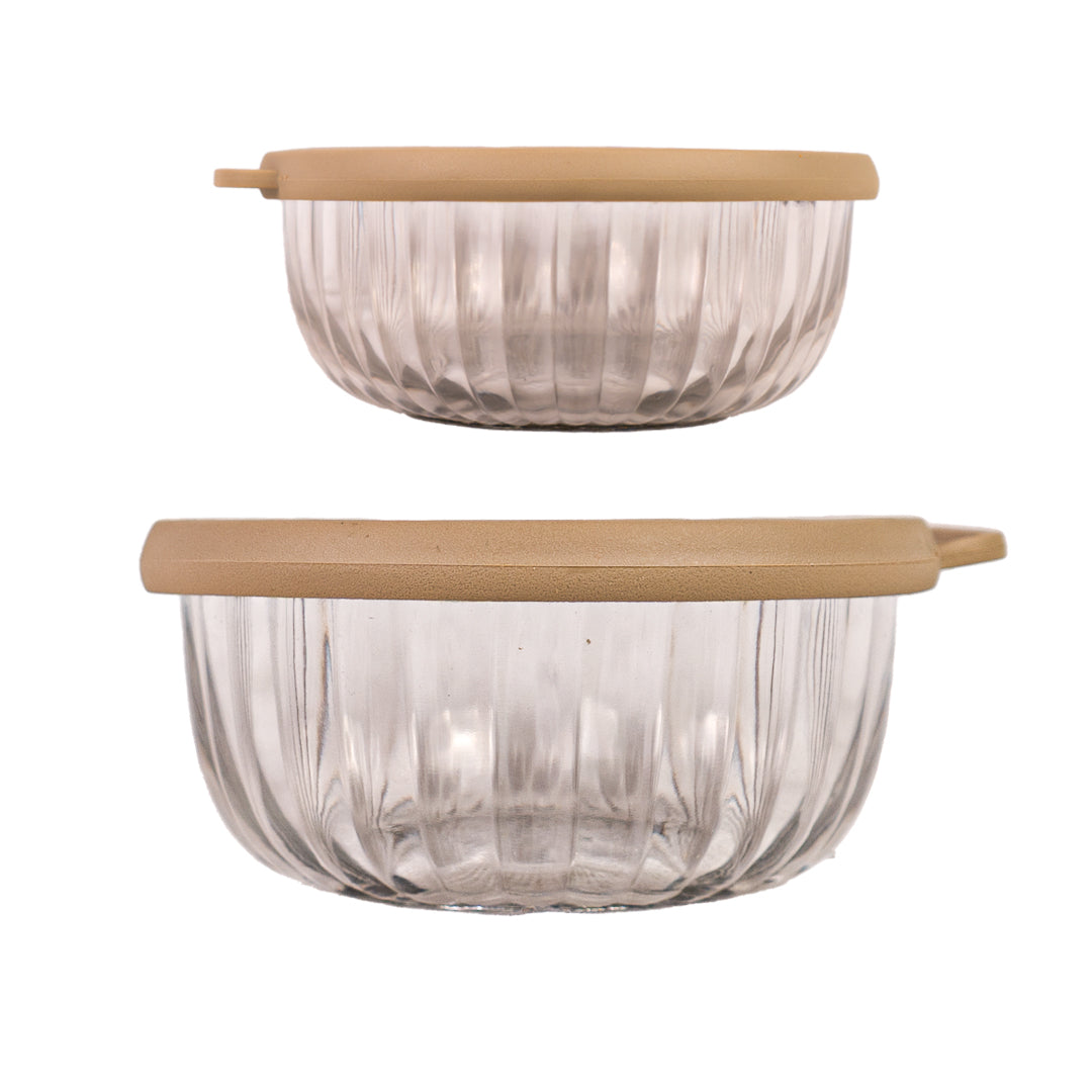 CrystalSeal Glass Storage Bowls – Set of 4 (2 bowls of 350 ml & 2 bowls of 650 ml), Microwave Safe Bowls with Silicone Unbreakable Lid