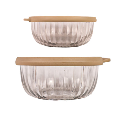 CrystalSeal Glass Storage Bowls – Set of 4 (2 bowls of 350 ml & 2 bowls of 650 ml), Microwave Safe Bowls with Silicone Unbreakable Lid