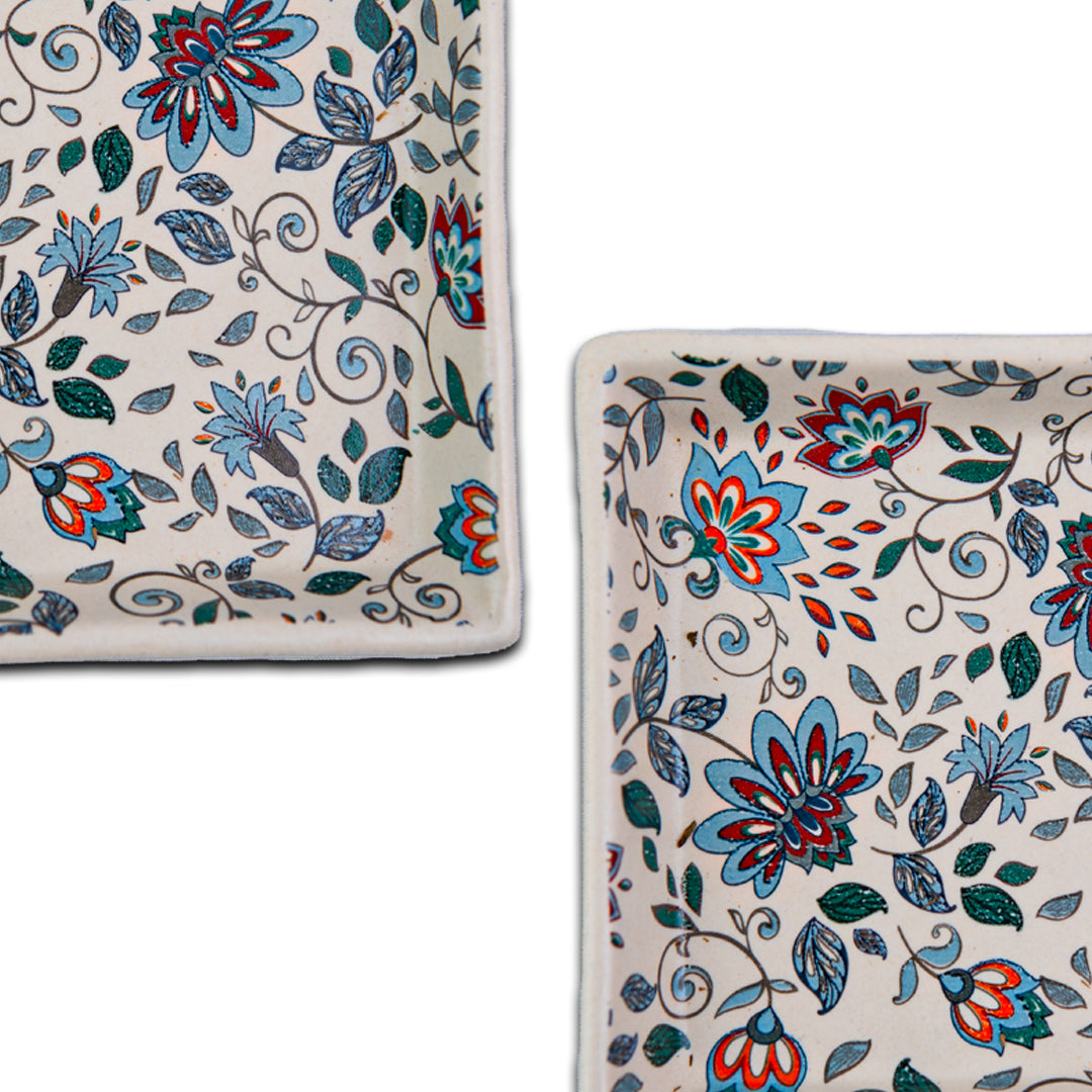 Handcrafted Artisan Bloom Square Platter Set of 6
