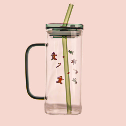 Aesthetic Borosilicate Kids Glass Tumbler with Straw Set of 2 400 ml