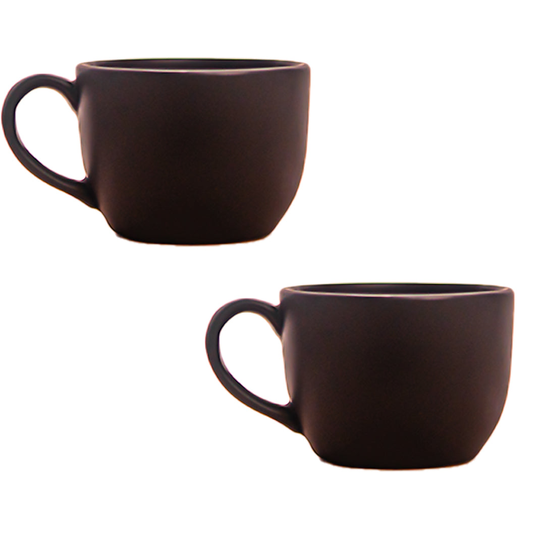 Handcrafted Matte Black Mystic Ceramic Cup and Saucer Set of 2 200 ml