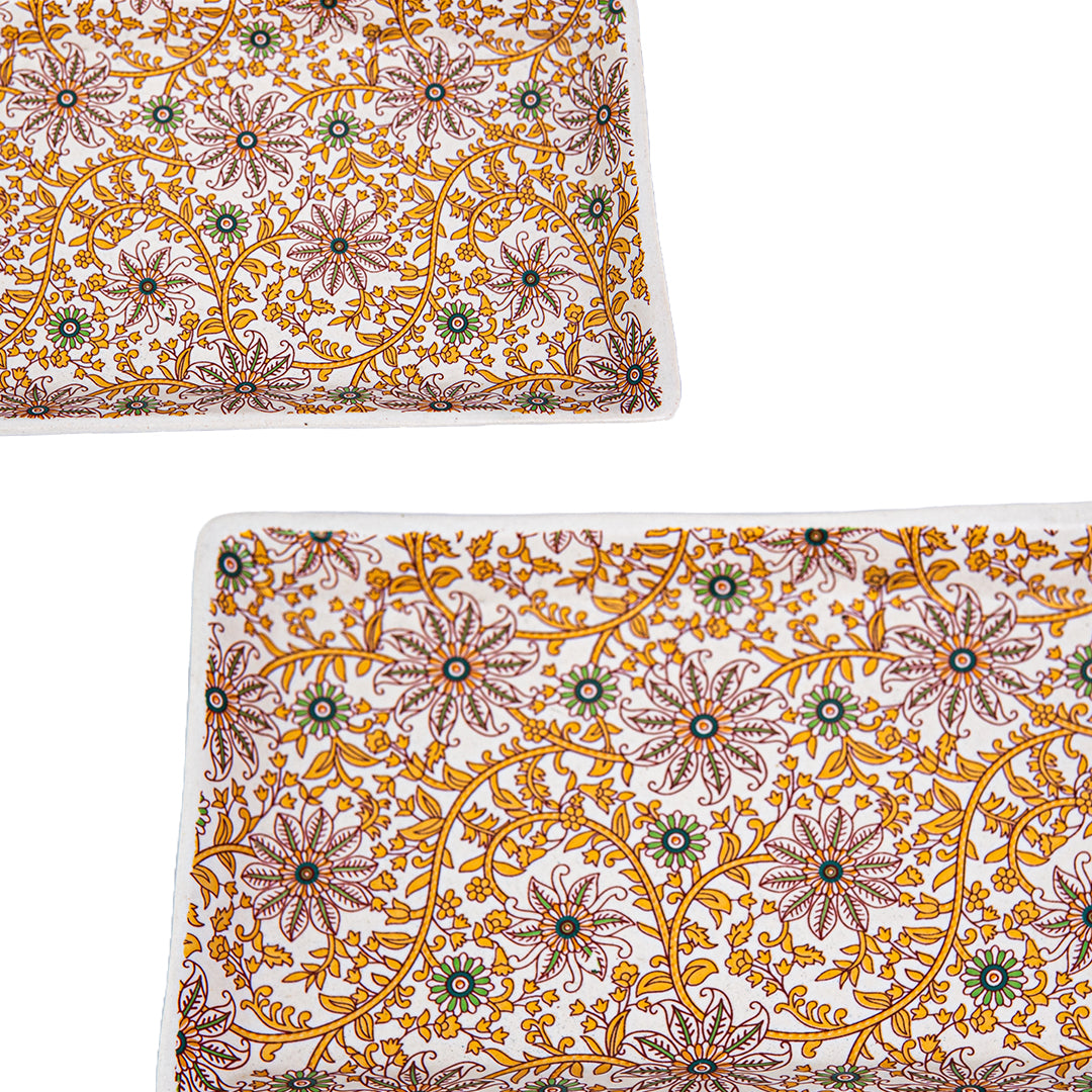 GoldenVine Handmade Ceramic Rectangular Snack Platter Set of 2