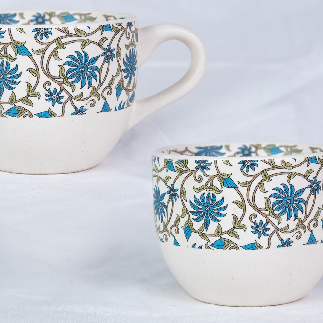 Handcrafted Bluevine Ceramic Cup and Saucer Set of 2 200 ml