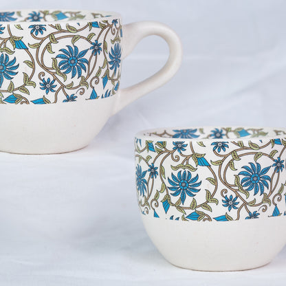Handcrafted Bluevine Ceramic Cup and Saucer Set of 2 200 ml