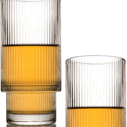 Long Ribbed Water Glass Set Of 6 295 ml