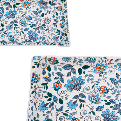 Handcrafted Artisan Bloom Rectangular Ceramic Platter Set of 2