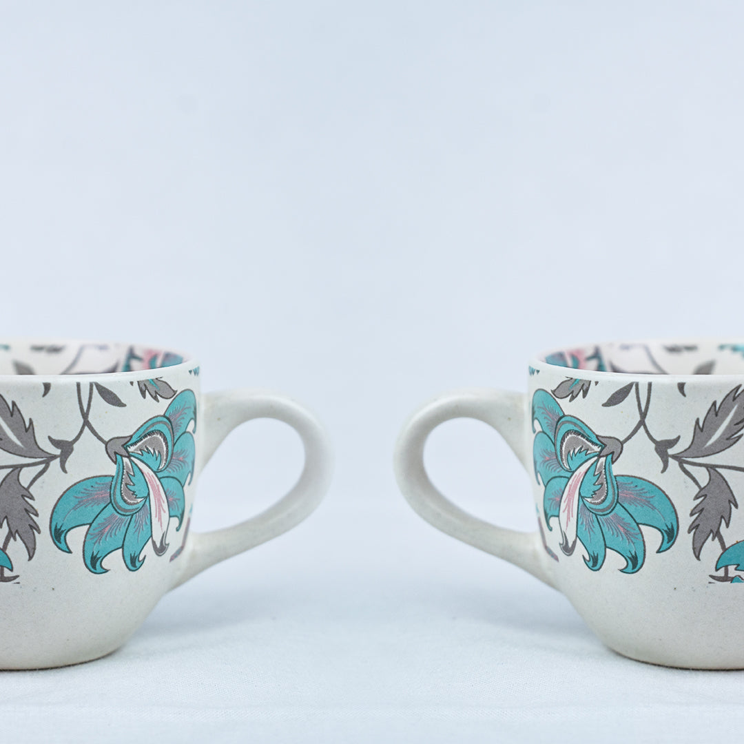 Handcrafted AquaBloom Ceramic Cup and Saucer Set of 2 200ml