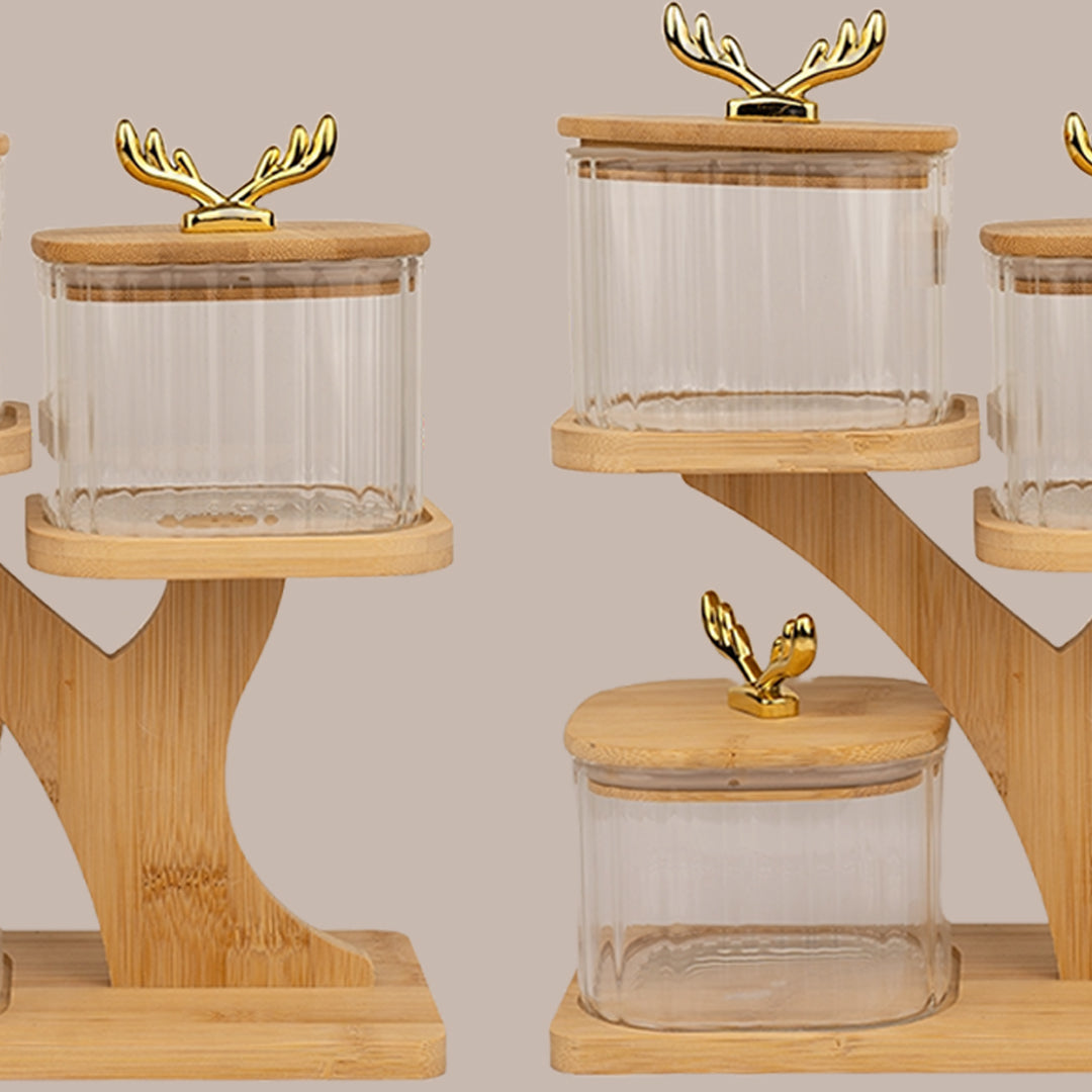 Tree Shaped Bamboo Tray with Airtight Glass Bowls 500 ml