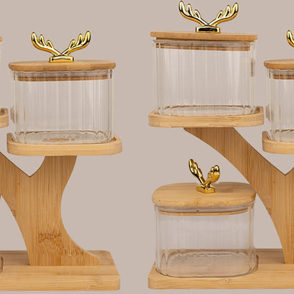 Tree Shaped Bamboo Tray with Airtight Glass Bowls 500 ml