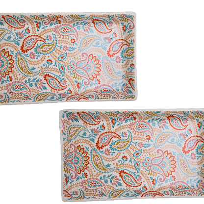 Floral Fiesta Handmade Rectangular Platter Set of 2