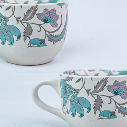 Handcrafted AquaBloom Ceramic Cup and Saucer Set of 2 200ml