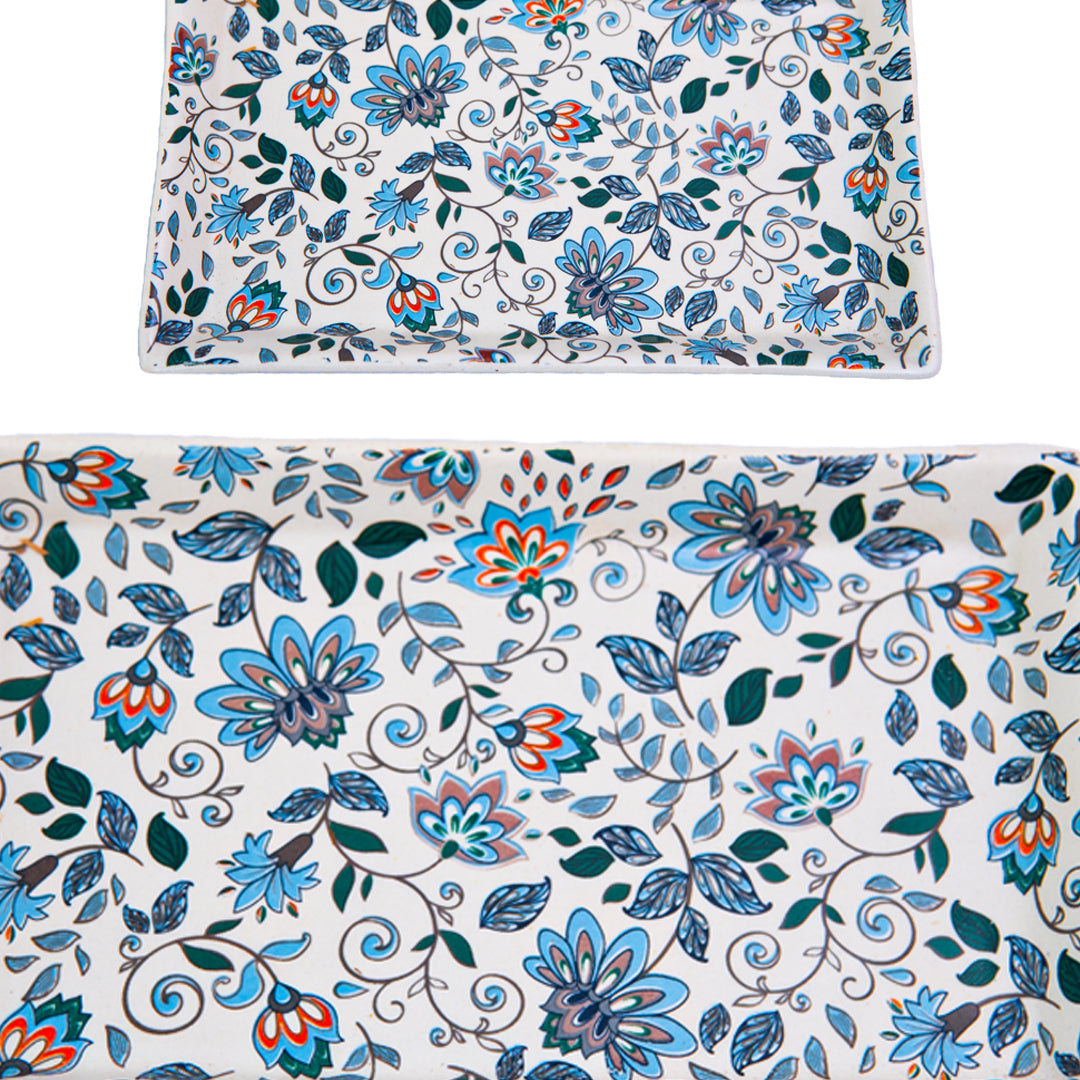 Handcrafted Artisan Bloom Rectangular Ceramic Platter Set of 2