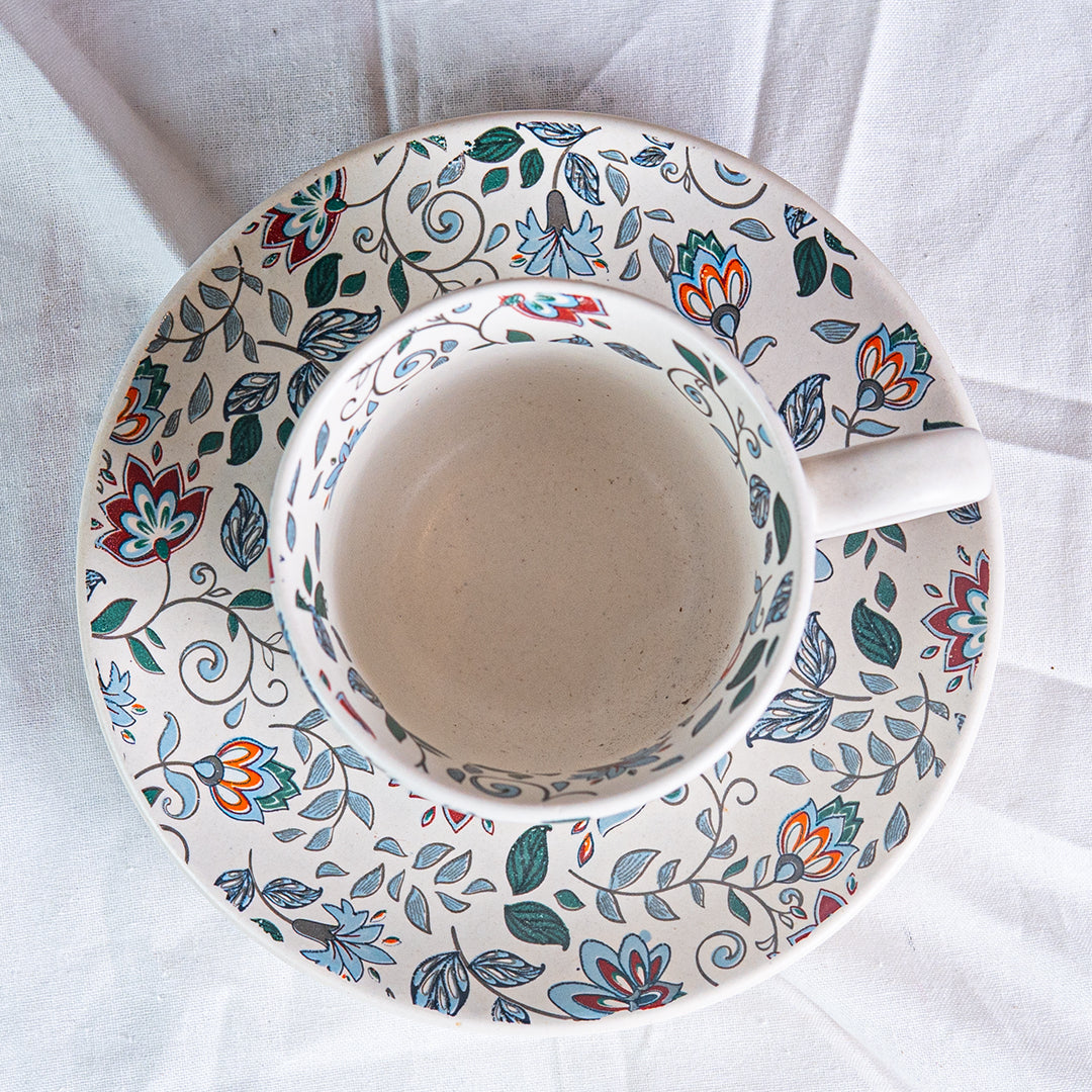 Handcrafted Eternal Bloom Cup and Saucer Set of 2 200 ml