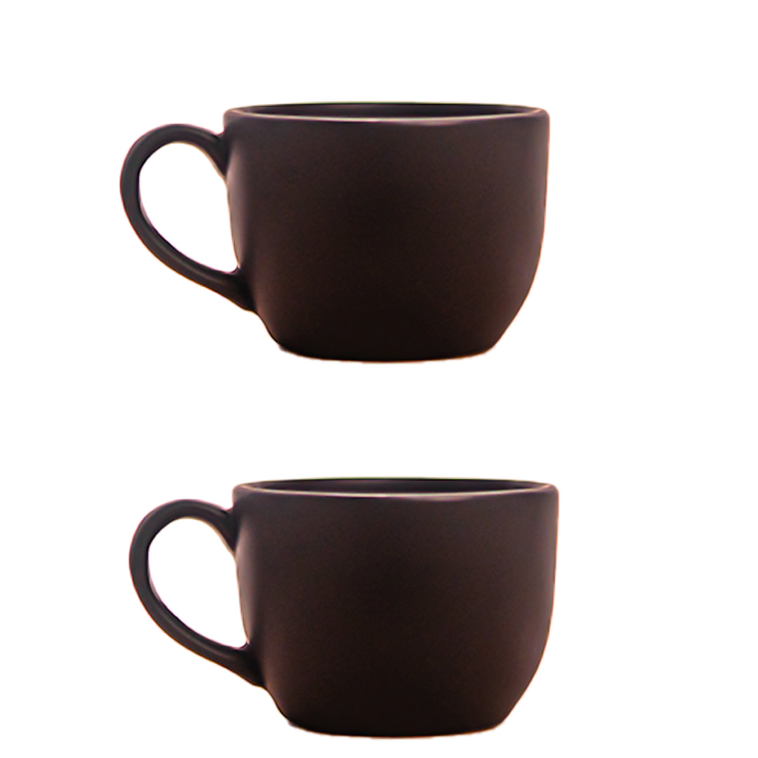 Handcrafted Matte Black Mystic Ceramic Cup and Saucer Set of 2 200 ml