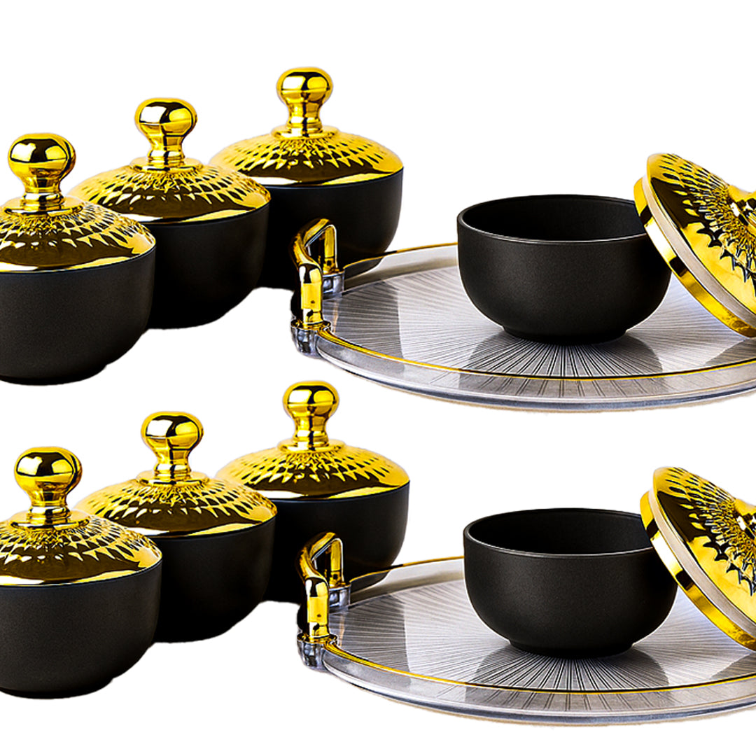 Unbreakable Tray with Airtight Glass Bowls (Golden) 280 ml
