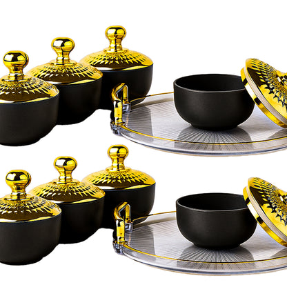 Unbreakable Tray with Airtight Glass Bowls (Golden) 280 ml