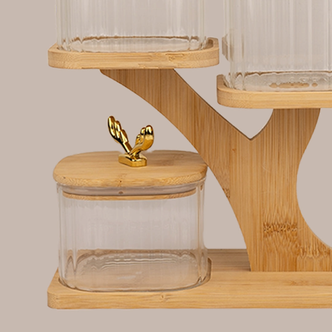 Tree Shaped Bamboo Tray with Airtight Glass Bowls 500 ml