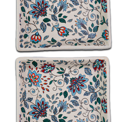 Handcrafted Artisan Bloom Ceramic Square Platter Set of 6