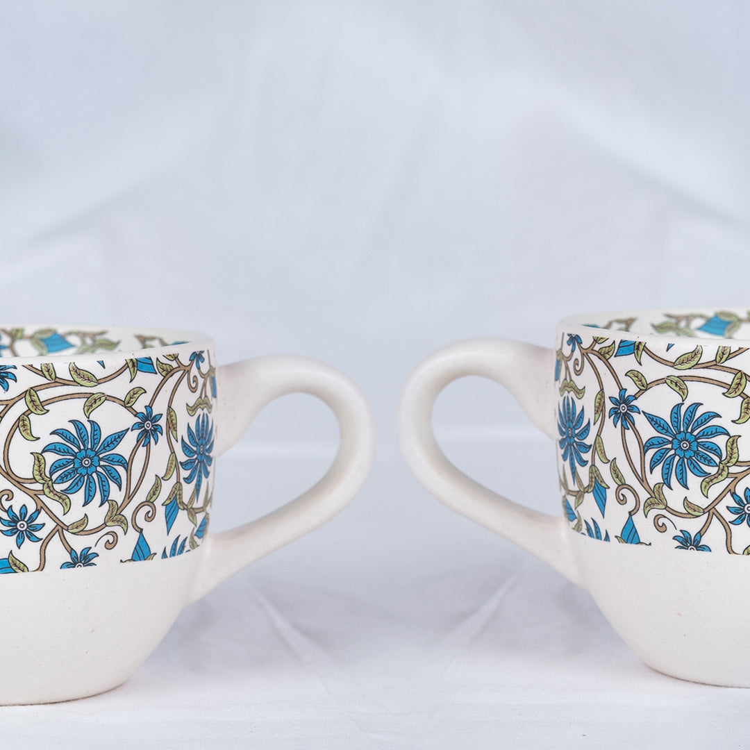 Handcrafted Bluevine Ceramic Cup and Saucer Set of 2 200 ml