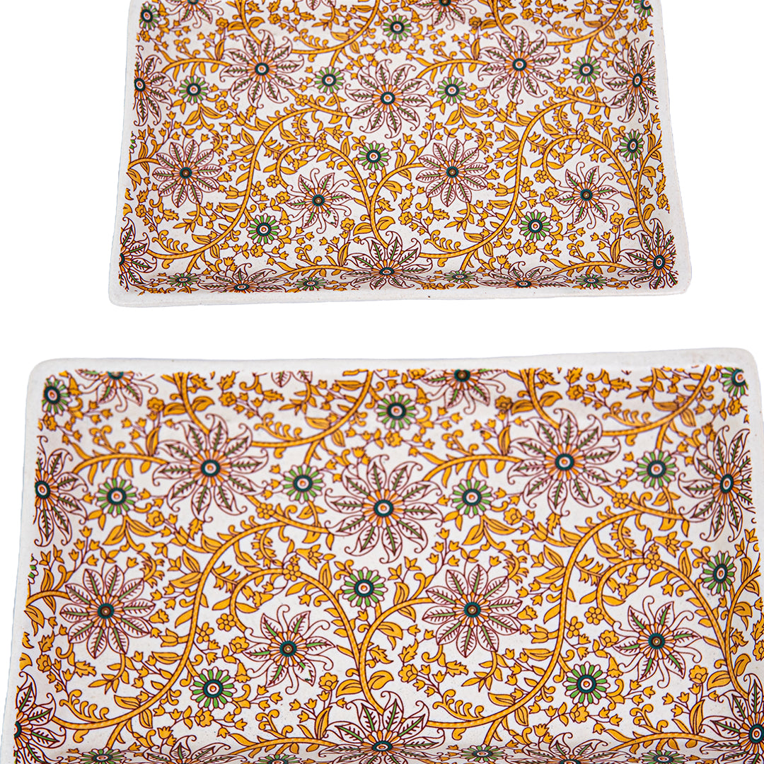 GoldenVine Handmade Ceramic Rectangular Snack Platter Set of 2