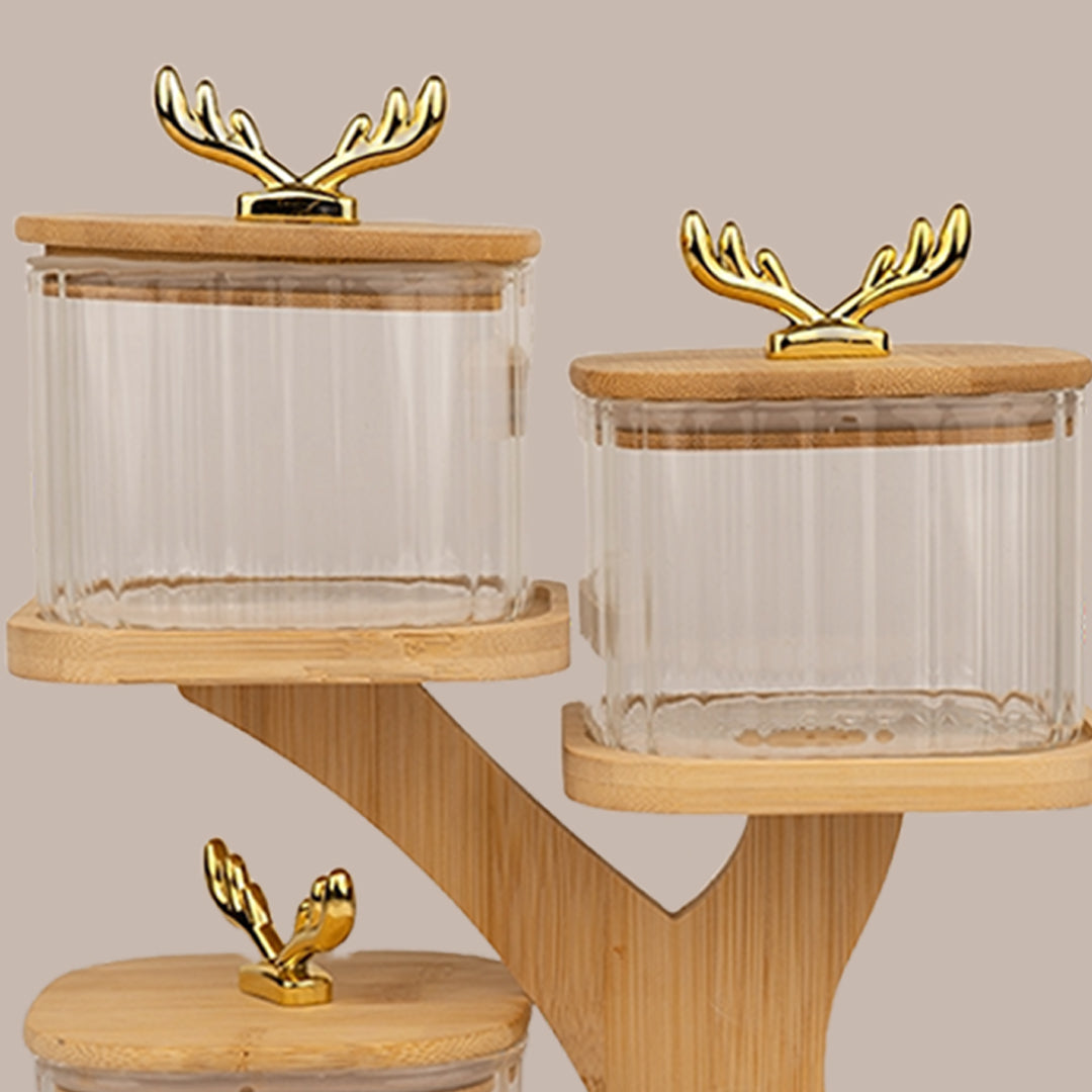 Tree Shaped Bamboo Tray with Airtight Glass Bowls 500 ml