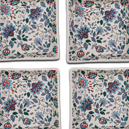 Handcrafted Artisan Bloom Ceramic Square Platter Set of 6