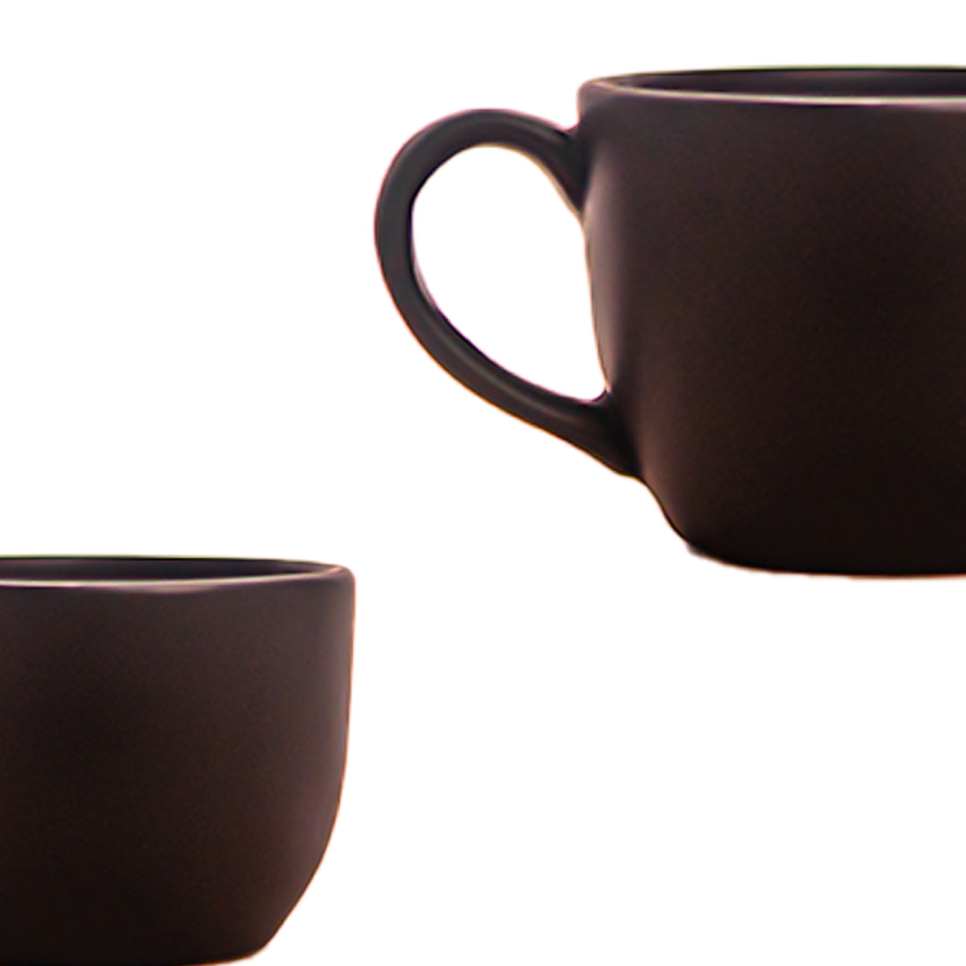 Handcrafted Matte Black Mystic Ceramic Cup and Saucer Set of 2 200 ml