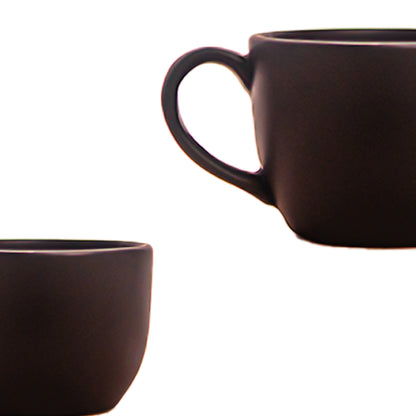 Handcrafted Matte Black Mystic Ceramic Cup and Saucer Set of 2 200 ml