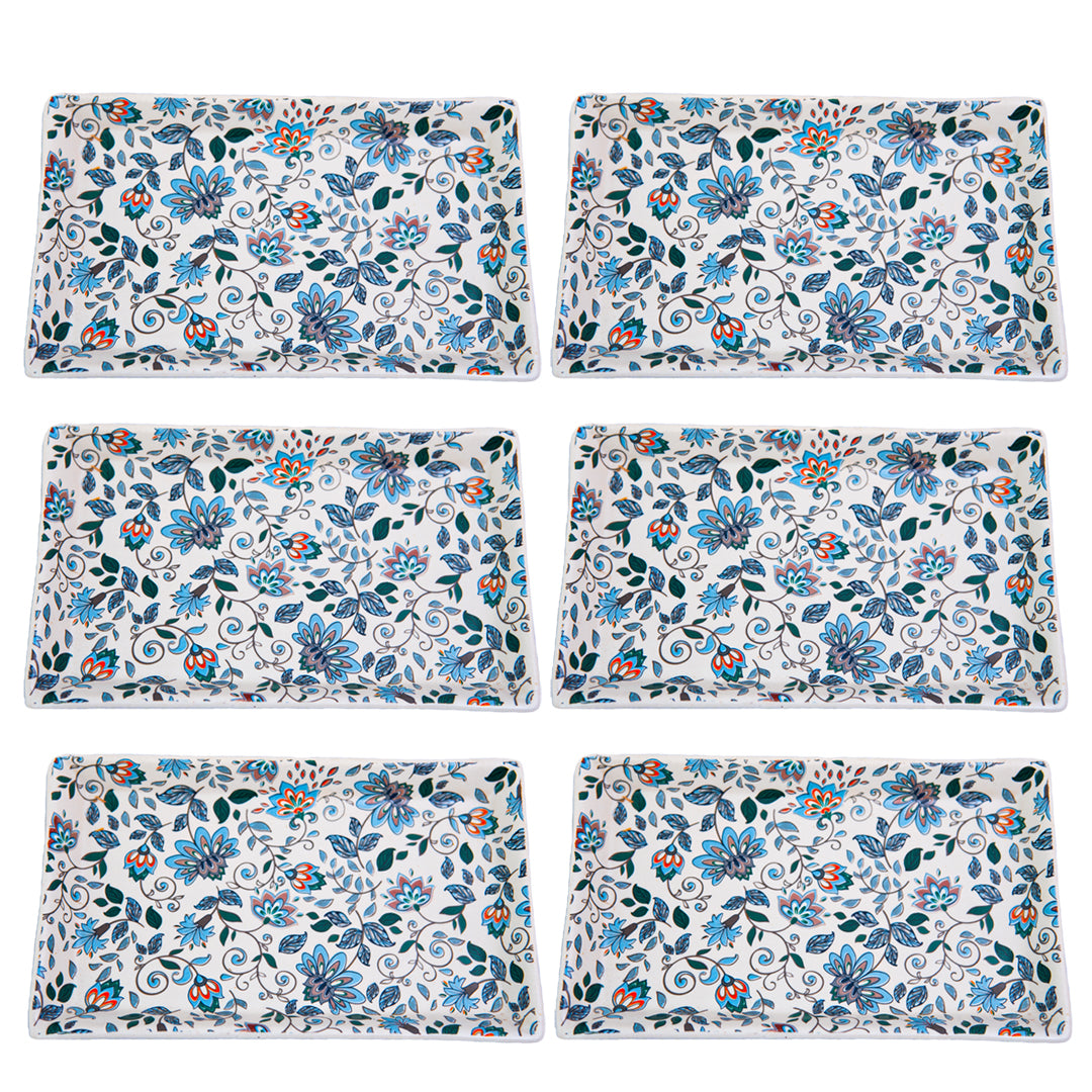Handcrafted Artisan Bloom Rectangular Ceramic Platter Set of 2