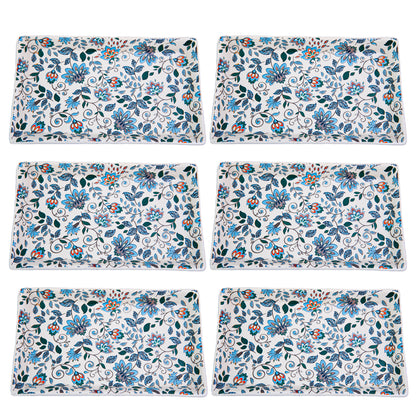 Handcrafted Artisan Bloom Rectangular Ceramic Platter Set of 2