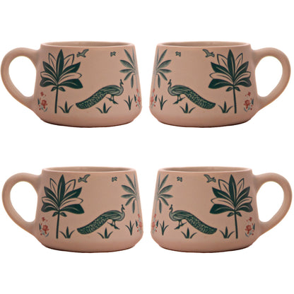 Handmade Ceramic Peacock Bliss Cup Set of 6 150 ML