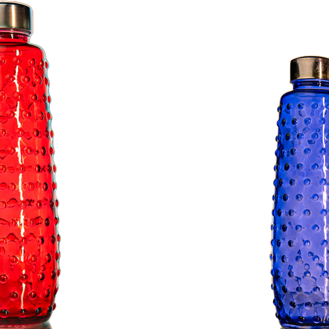 Bubbled Multi-Coloured Glass Water Bottle Set of 4 1000ml