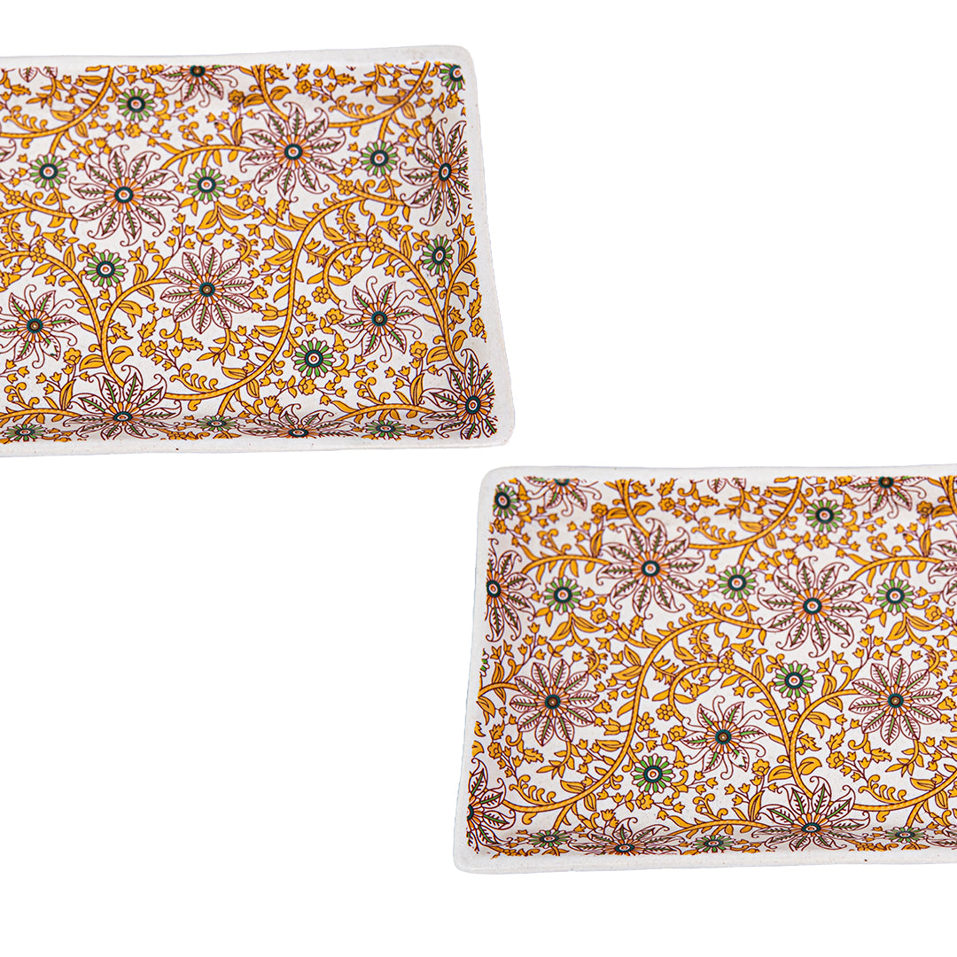 GoldenVine Handmade Ceramic Rectangular Snack Platter Set of 2