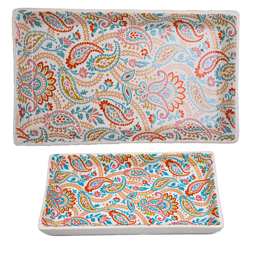 Floral Fiesta Handmade Rectangular Platter Set of 2