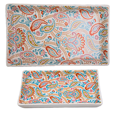 Floral Fiesta Handmade Rectangular Platter Set of 2