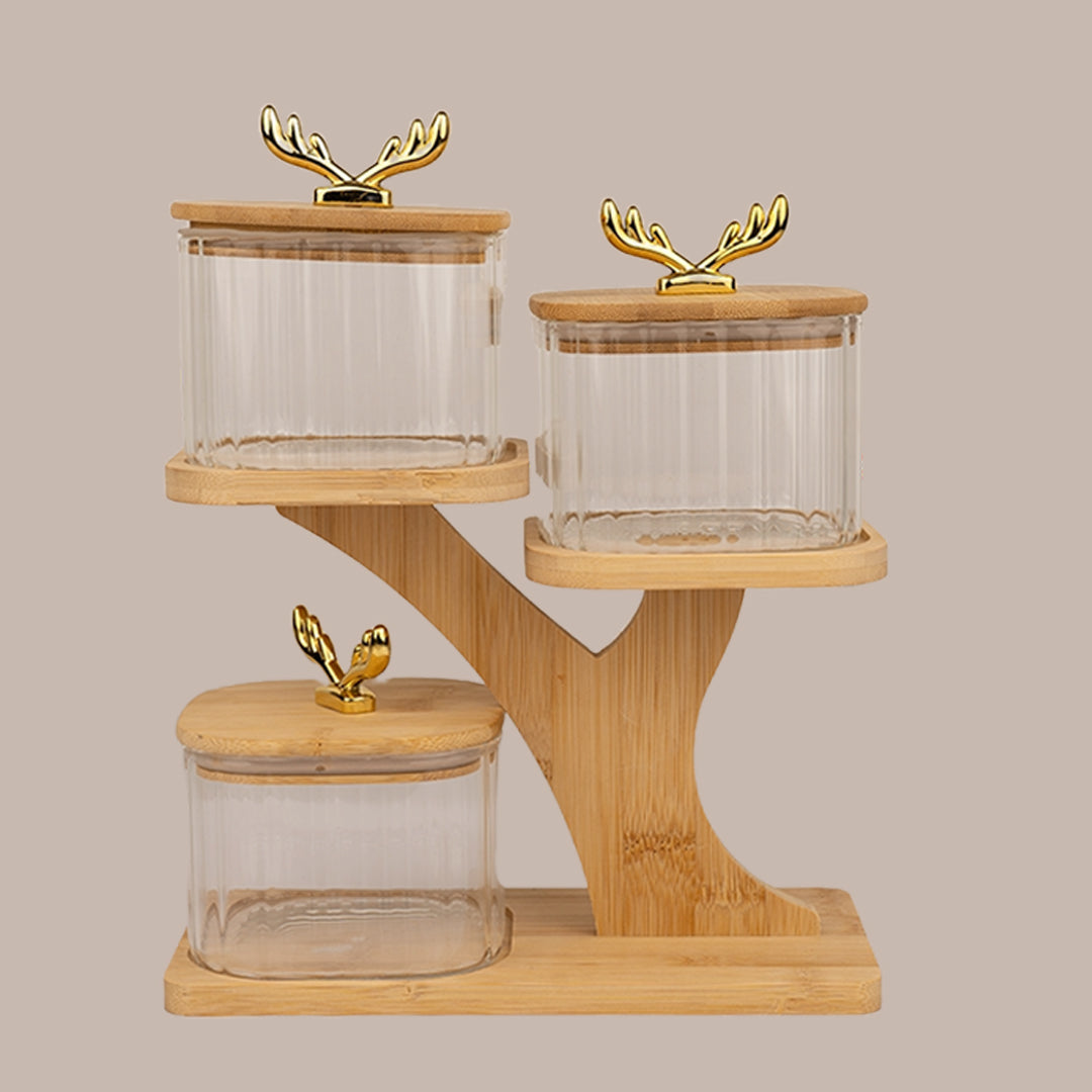 Tree Shaped Bamboo Tray with Airtight Glass Bowls 500 ml