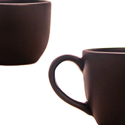 Handcrafted Matte Black Mystic Ceramic Cup and Saucer Set of 2 200 ml